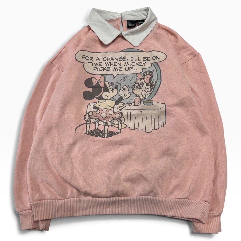 Cakeworthy Minnie Mouse Collared Crewneck Woman's Pink Size XL Mickey Mouse Date